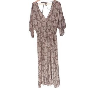 Lexbreezy Hawaii Vacay Jumpsuit Taupe White Floral Size XL